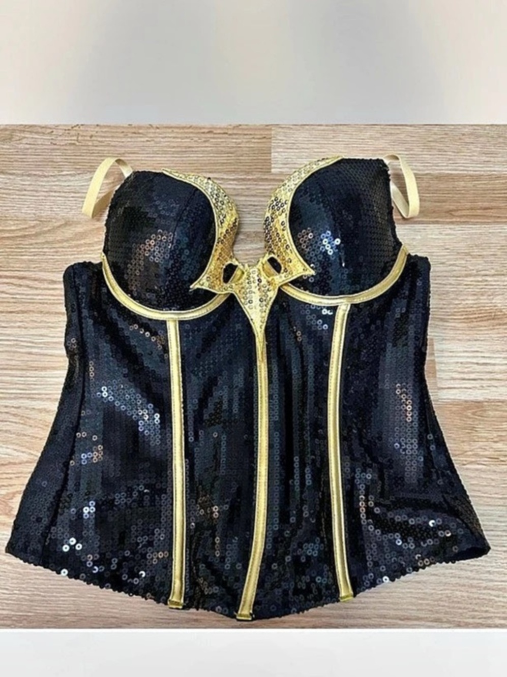 Frederick's of Hollywood Black Sequin Corset Size Large NWT